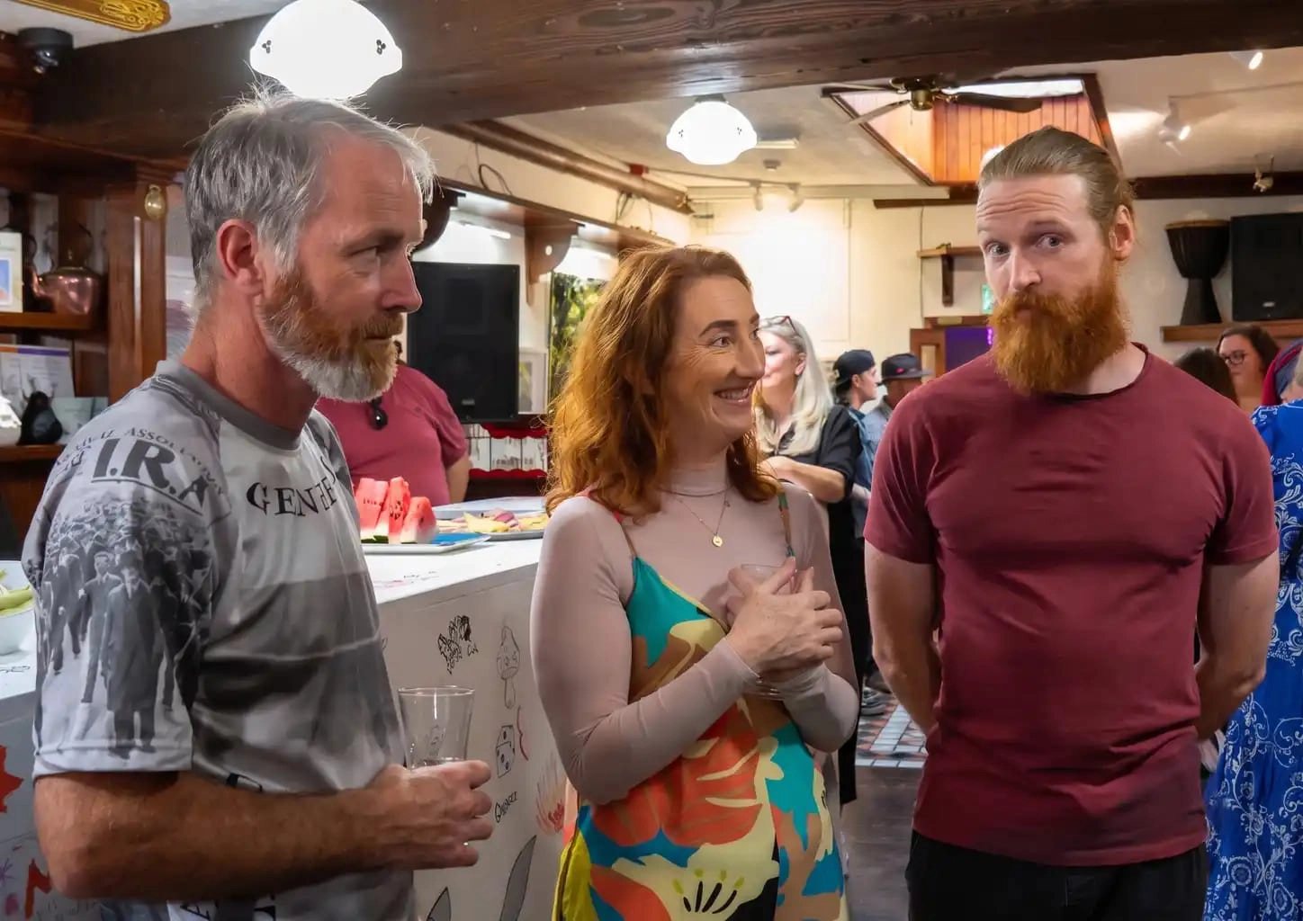 Three people at launch party