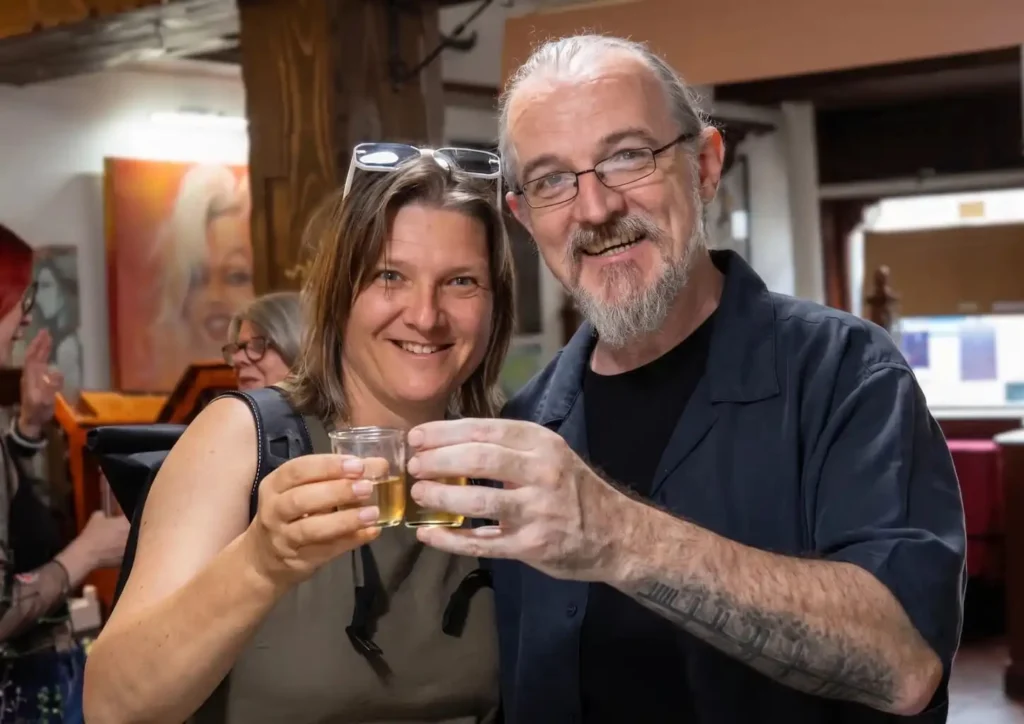 Two people at launch party