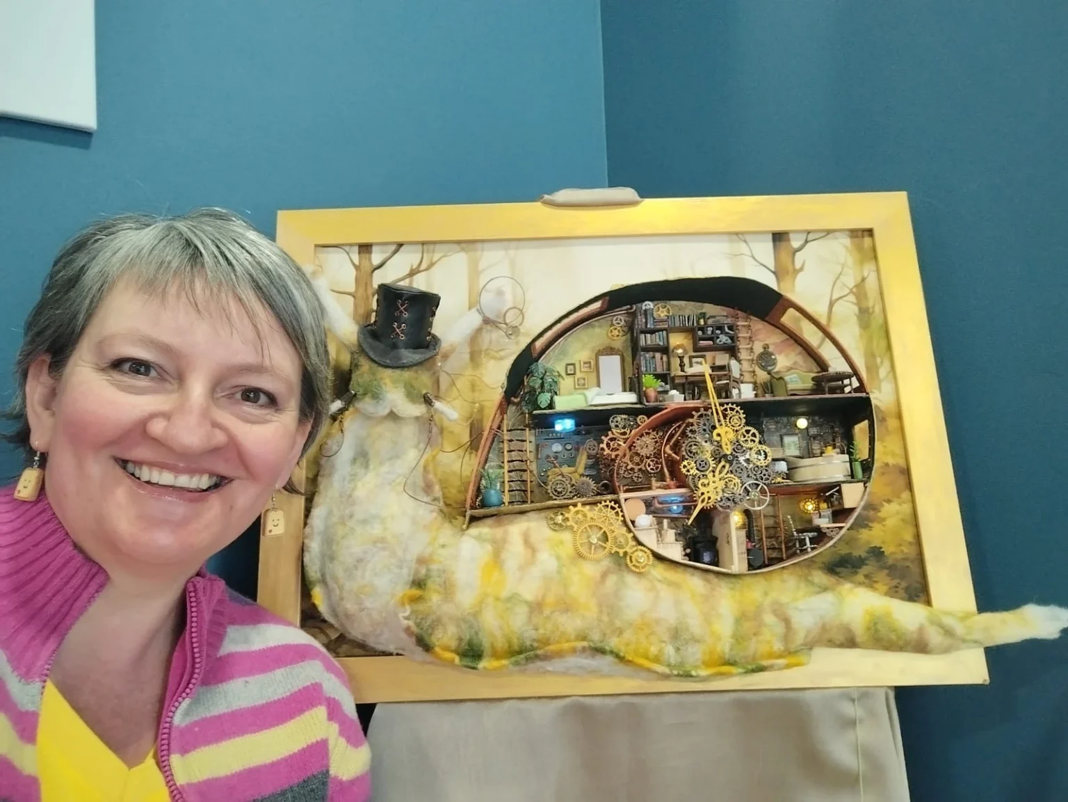 Wendy Austin-Rawlings with snail house artwork